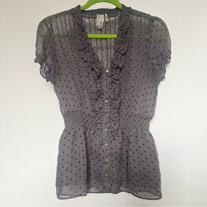 GUESS Sheer Black Polka Dot Top